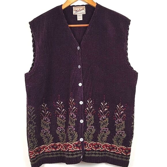 Woolrich Vintage Embroidered Sweater Vest Cardigan in Wine Size XL - Picture 14 of 14